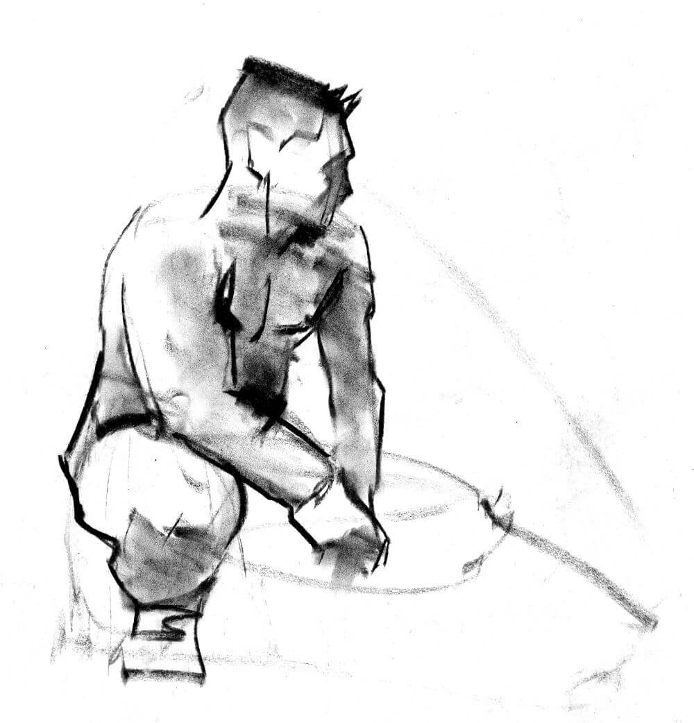 charcoal drawing of a man kneeling
